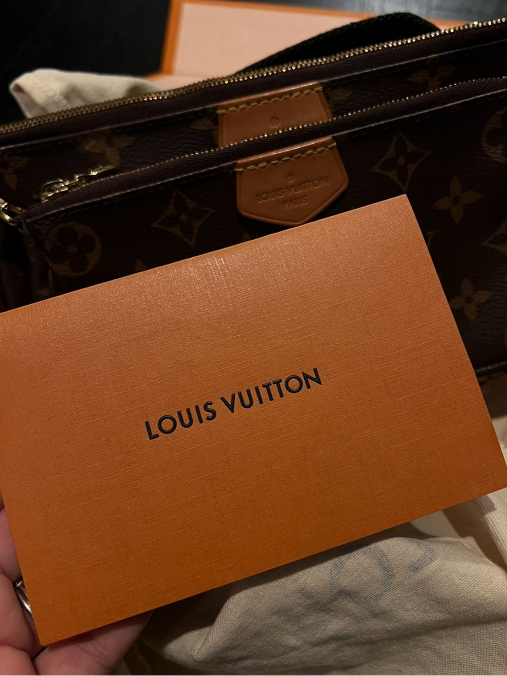 Louis Vuitton Brown Monogram Double-Zip Pouch with Tan Trim